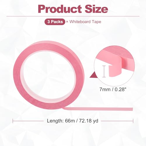 PATIKIL 3 Pack Whiteboard Tape, 7mm 1/4" Width Art Tape Dry Erase Board Pinstripe Thin Tape for Graphic Chart Grid Drafting Electrical Marking, Pink - Image 2