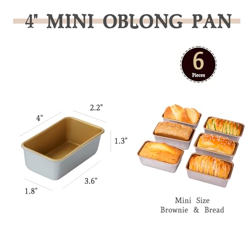 Marimer FORBAKE Non-Stick Oblong Brownie Baking Pan Set - 6-Pack Golden Aluminum Mini Cake & Loaf Pans, 4 x 1 1/2 x 2 Inch - Single Cup Free Combination & Stackable by Marimer - Used condition - Image 2