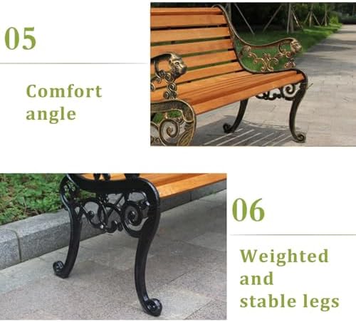 Solid Wood Outdoor Bench with Cast Iron Frames - Comfortable Garden, Park & Patio Seating with Backrest & Armrests for Relaxation & Style