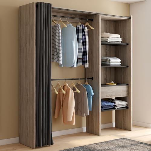 Dressing extensible MARTY 120-170 cm rideau noir IDMarket