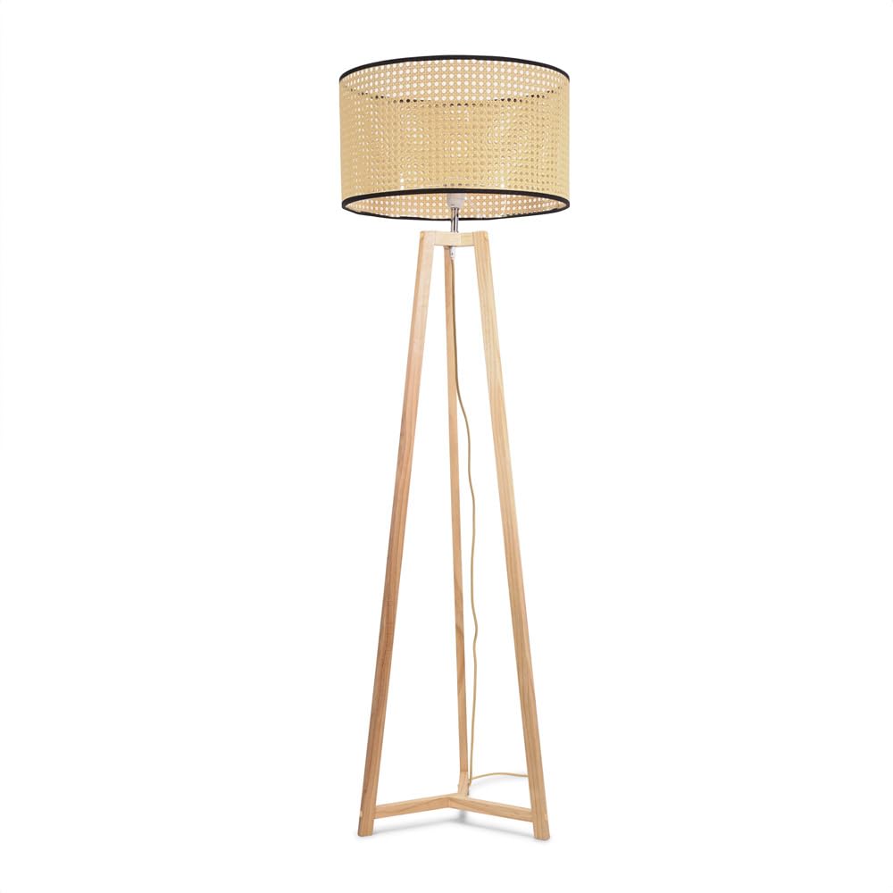 ValueLights | Natural Wood Tripod Floor Lamp with Natural Cane Rattan Drum Lampshade Living Room Light | Floor Lamps, Home Décor & Improvement Essential | Included LED Bulb