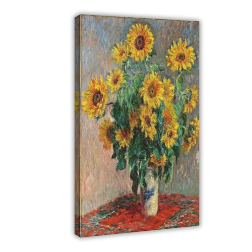 Toile tendue de Monet bouquet de tournesols, cadre premium texturé de 30x45 cm
