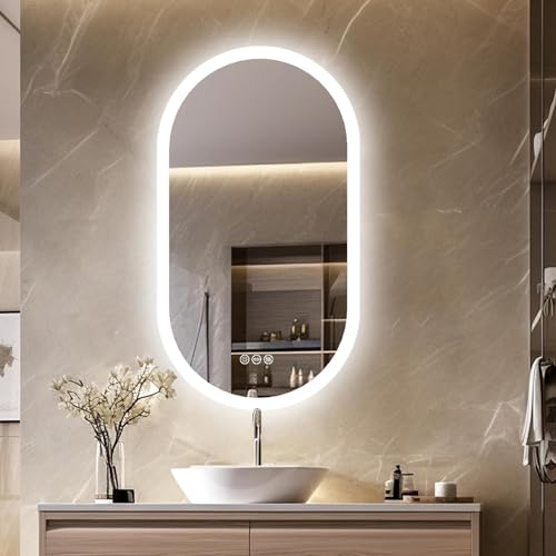 LUVODI Oval LED Bathroom Mirror: 500x1000mm Wall Lighted Vanity Mirror with Anti-fog 3 Colors Dimmable Lighting Smart Switch Memory Function Plug-in Makeup Mirror, Vertical or Horizontal LUVODI Oval LED Bathroom Mirror: 500x1000mm Wall Lighted Vanity Mirror with Anti-fog 3 Colors Dimmable Lighting Smart Switch Memory Function Plug-in Makeup Mirror, Vertical or Horizontal