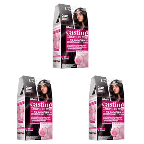 L'Oréal Paris Casting Crème Gloss Semi-Permanent Hair Colour - 200 Ebony Black (Ammonia Free) (Pack of 3)
