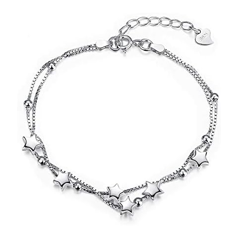 Epoch World Silver Charm Bracelet Jewellery Gift for Women Mini Stars Beaded Double Layered Box Chain Adjustable bracelet bangle Cover