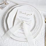 Set Package: 50pcs Elegant Table Place Setting Thank You Cards and 50 Pcs Ivory Chiffon Ribbons Material and Design: Our Thank You Place Setting Cards Made of Good Quality Laminated Cardstock Paper, Durable and High Grade with Classic Ink and Gold Fo...