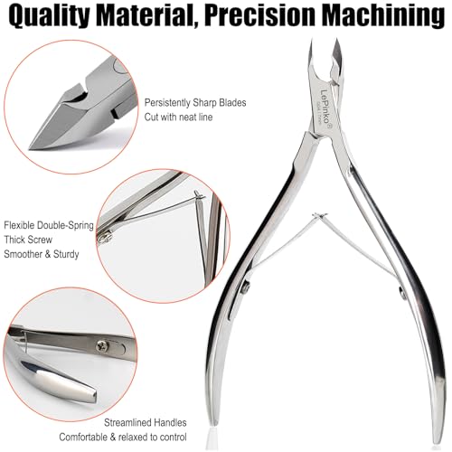 LePinko Professional Cuticle Trimmer kit, Super Sharp Dead Skin Clipper, Labor-saving Cuticula Remover for Fingernail Toenail, Manicure Pedicure Tool for Women Men, Home Salon Use, 7mm Jaw