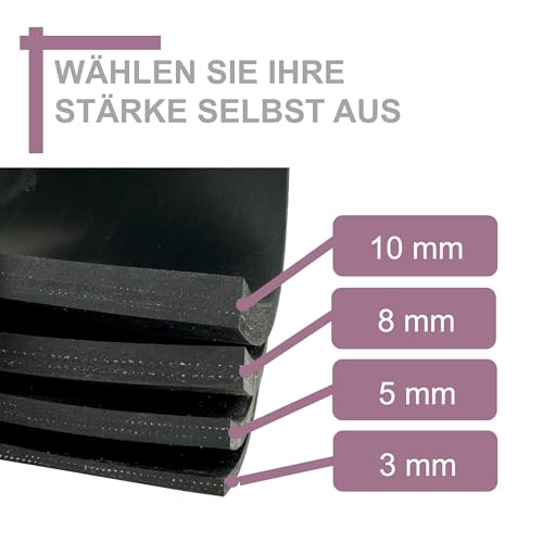 sarian Gummistreifen BIS 10 Meter Länge mit Gewebeeinlage 3-10mm stark, viele Größen und Breiten Gummirollen Industriequalität Hartgummi Vollgummi (LxB 1m x 8cm, 5mm Stärke)
