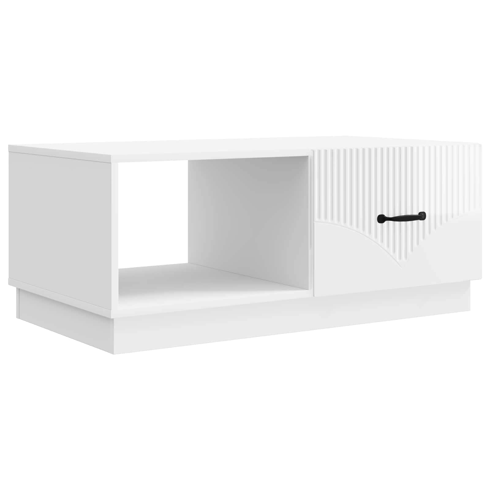 Table basse blanche brillante pour ranger votre salon encombré efficacement
