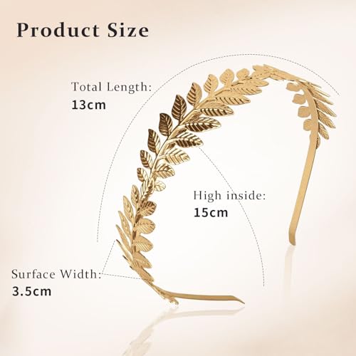 LeapBeast 4 Pezzi Gold Headpiece Headband Bride,Roman Goddess Headband, Laurel Wreath,Golden Hair Accessories Women,for Wedding, Party, Dance Party,Fashion Show,5 Pieces,Headpiece