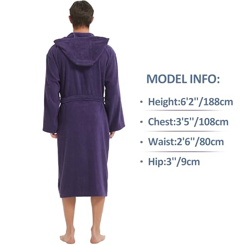 Image of Mens Robe with Hood-Classic Terry Cloth Bathrobe for Men,Soft Knee Length Bathrobes