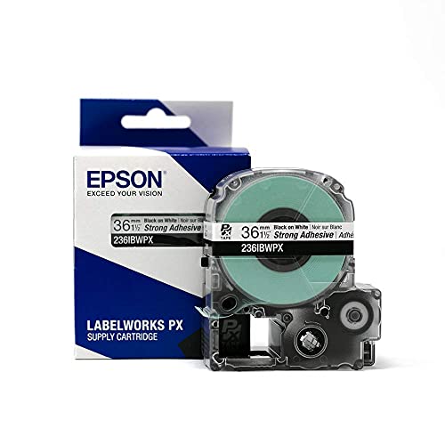 Epson LABELWORKS 236IBWPX PET Tape Cartridge - Black on White Strong Adhesive Industrial Label Maker Tape - 1.5" (36MM) Wide, 30 ft