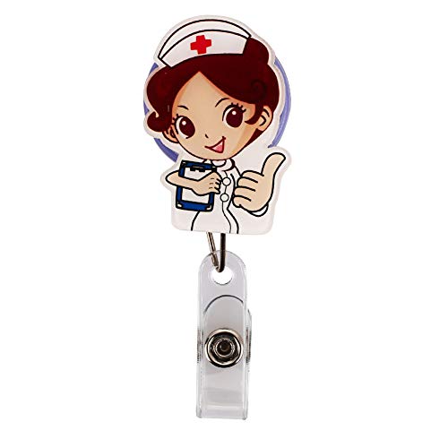 TOPmountain Insignia retráctil Clip de carrete Portatarjetas de trabajo Jalar Hebilla Insignia Clip Elongación 60Cm Para trabajador/estudiante - # 4, tome a esta enfermera