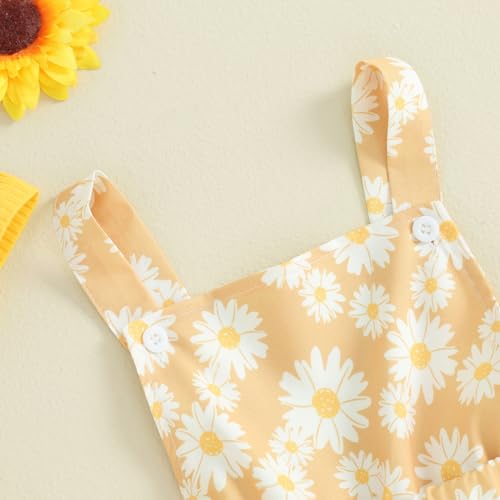Image of Toddler Baby Girl Summer Clothes Kids Short Sleeve Solid T-Shirt Ruffle Daisy Skirts Overalls Dress Outfit 18M-6T