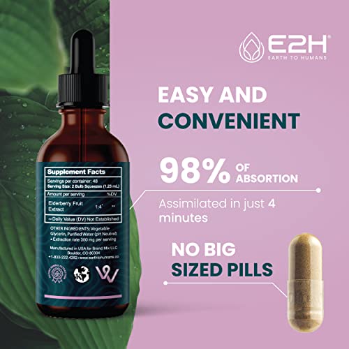 E2H Elderberry Syrup - Powerfull Antioxidants Supplement From Organic Elderberries Extract - Sambucus Elderberry Syrup For Kids & Adults For Immune Support - Non-Gmo, Vegan - 2 Fl Oz #TOP1