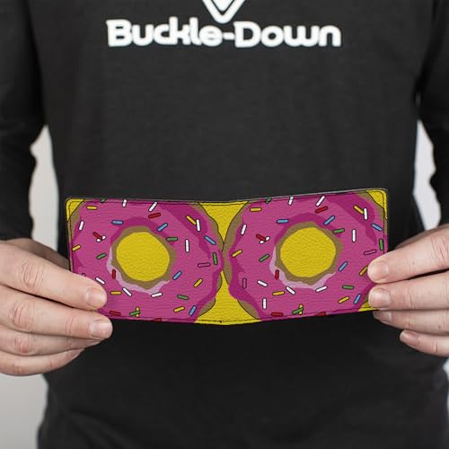 Buckle-Down Men's Wallet, Bifold, Sprinkled Pink Glaze Donut Yellow, Vegan Leather, 4.0" x 3.5"4