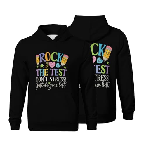 Kids Cool Retro Test Day Rock Runny The Test Teacher Testing Day Boys Girls Lightweight Kangaroo Pocket Fleece Hoodies