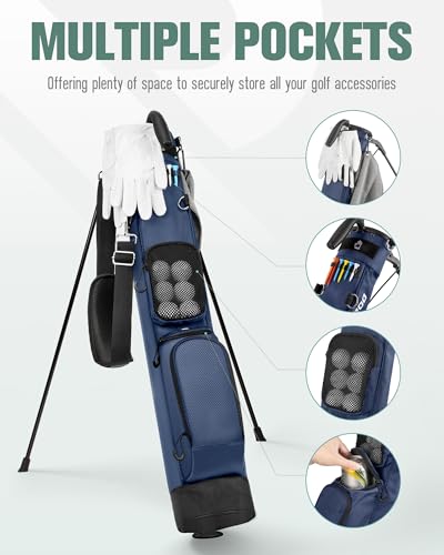 Image of Golf Stand Bag, Lightweight Par 3 Golf Bag Holds Up to 7 Clubs with Two Way Dividers Cooler Pocket Shoulder Strap and Multiple Storage Pockets for Men and Women
