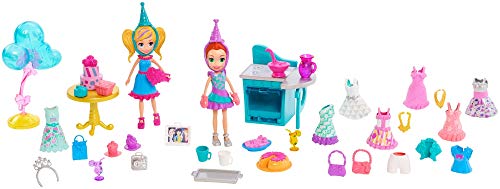 Polly Pocket Birthday Party Pack - Over 30 Birthday-Themed Fashions and Accessories! Includes 3-inch Polly Doll, 3-inch Lila Dol