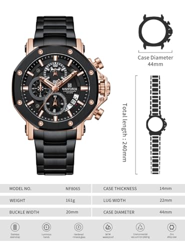Image of NAVIFORCE NF8065 Rugged Watch with Date and Stopwatch Features Analog Watch