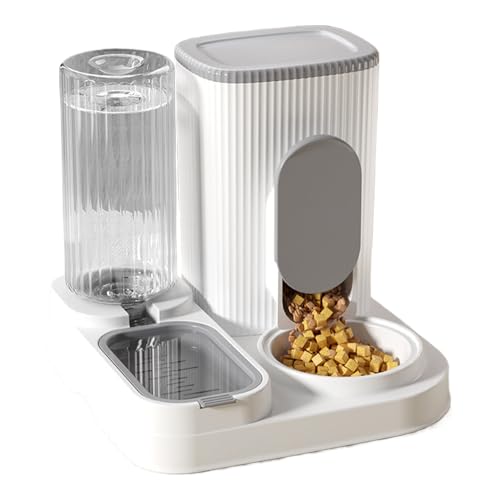 Alimentatore Automatico per Gatti | Dispensatore Cibo e Acqua per Cane | 2 in 1 Contenitore di Grande Capacità con Ciotola per Acqua e Cibo, Stazione di Alimentazione per Cuccioli in