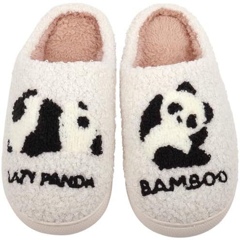 CWODOR Panda Slippers for Women Men Cute House Slippers Plush Fleece Lining Warm Home Shoes Slip-on