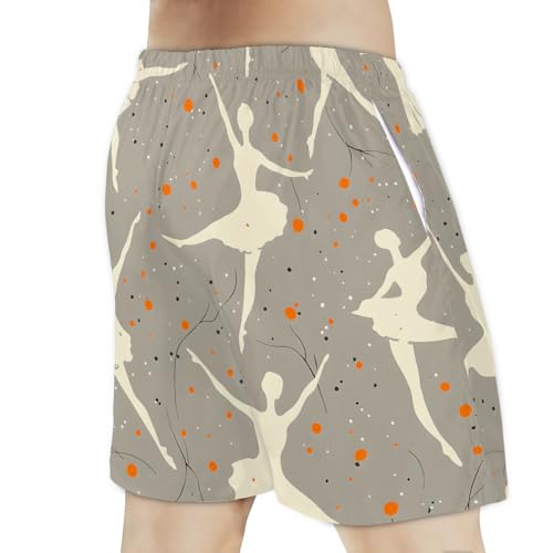 Men's Swim Trunks Size S Ballet Wallpaper with Mesh Lining Soft Breathable Quick Dry Beach Shorts Grayish Beige3