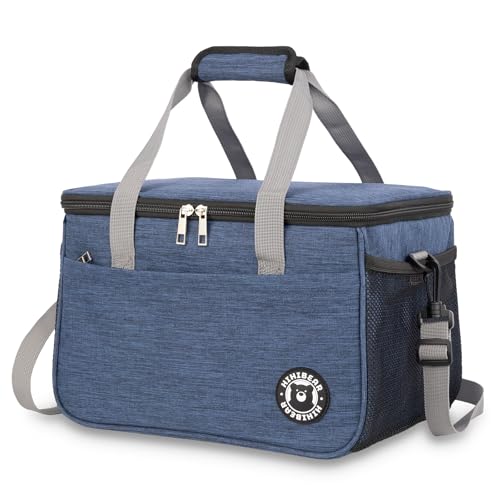 HIHIBEAR Insulated Lunch Bag, [ Leak Resistant PEVA Lining ] Cool Bag Foldable, Double Handle Thermal Pack Lunch Bag for Bento Work Picnic (Blue, 16L)