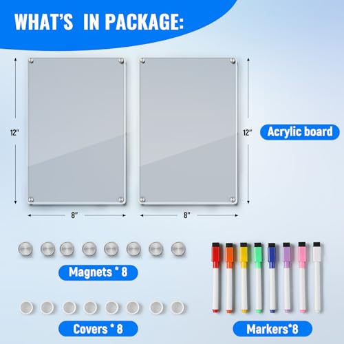 image for LANDNEOO 2 Pack 12''*8'' Acrylic Magnetic Whiteboard for Fridge, Clear