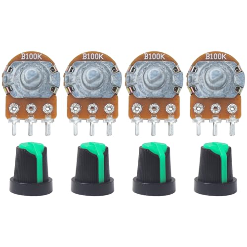 Image of Electronic Spices Combo of 100k 6 Pin D Shaft Potentiometer Volume Pot 100K with Knob (Pack of 4)