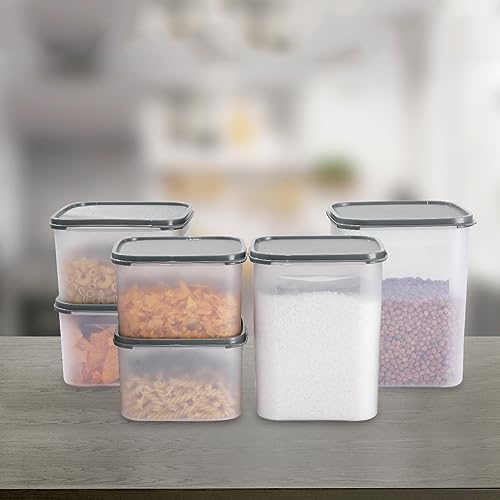 Image of KOLORR Modular Plastic Containers Set for Kitchen Storage Combo, Set of 6 (2700ml x 4 / 5500ml x 2) | Dry Food Organizer | Air Tight Grocery Jar /Container | 100% BPA Free| Food Grade | Transparent