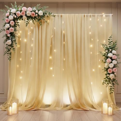 GALLETY Cortina de Fondo Champagne 10ft x 8ft con Luces miniatura 4