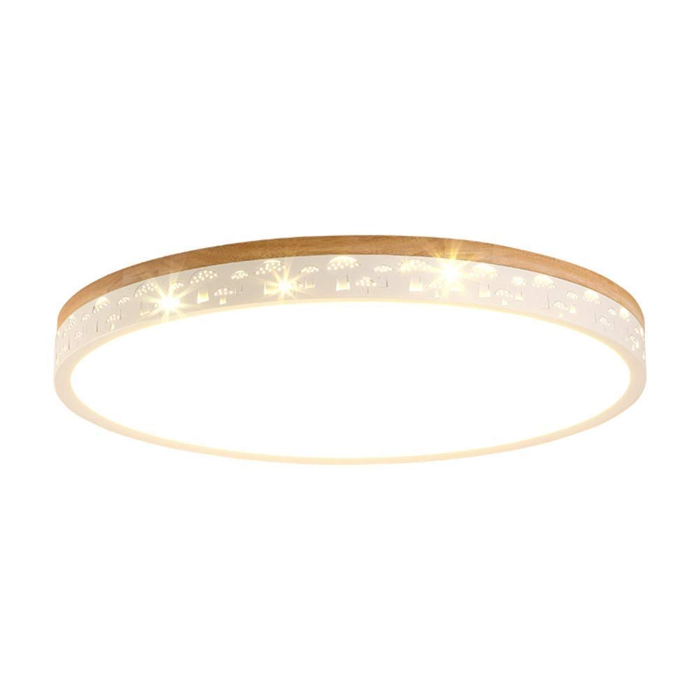 Round Wood Ceiling Light Fixtures, Flush Mount Ceiling Lighting Creative Modern Lamp LED for Bedroom Kitchen 48W Warm Light (Color : 48w, Size : Trichromatic dimming)
