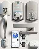 Veise VE017G-H Wi-Fi Smart Fingerprint Front Door Lock Set, Remote App Control, Keyless Entry Deadbolt with Handle, Backlit Keypad, IP55 Weatherproof, Auto Lock, Easy to Install, Satin Nickel