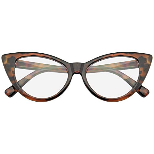 Super Cat Eye Glasses Vintage Fashion Mod Clear Lens Eyewear (Tortoise, 0)