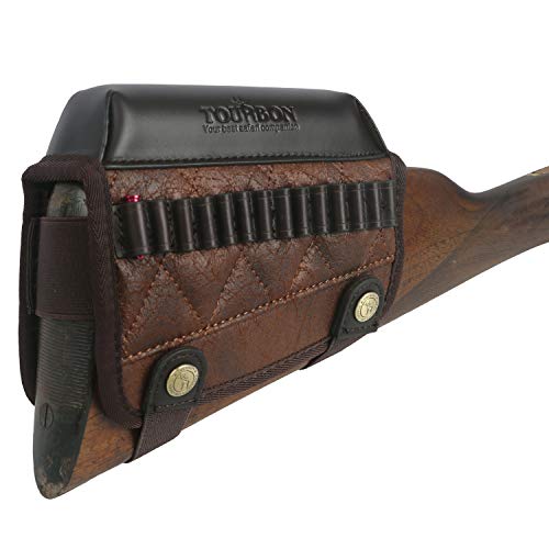 Tourbon Cheek Rest Pad With .22 Rifle Shell Holder Tactical Gun Stock Cover 14 Round Ammo Carrier Pouch Hunting Shooting Accessories (Pu Leather - Brown Right Hand) #TOP5