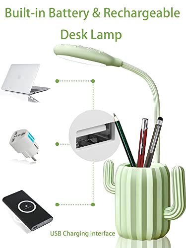 Wlhong Cactus Desk Lamp Led Night Light For Kids, Learning Eye Protection Lamp, Dimmable Green Lamp With Pen Holder, Home Bedroom Study Desk Room Decoration Lamp Is The Teens Girls Best Gift (Green) #TOP4