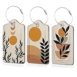 Set of 3 Luggage Tags,Abstract Minimalist Botanical Painting Leather Suitcases Tag Identifiers with Privacy Name Address Labels & Durable Steel Loop for Women Men Travel