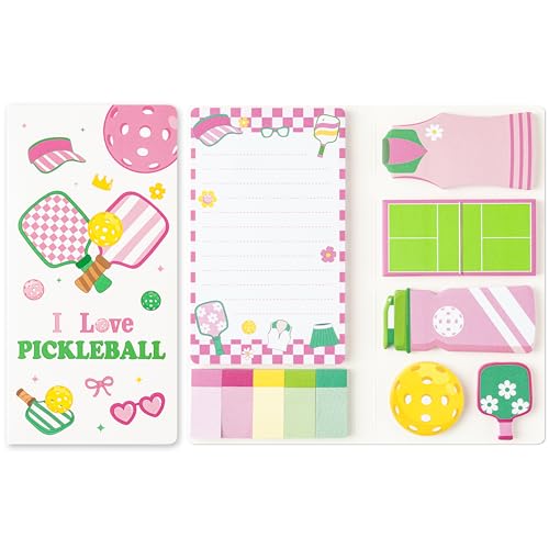 Xqumoi I Love Pickleball Sticky Notes Set - 550 Sheets - Cute Pink Pickleball Self-Stick Notes Pads Sports Divider Tabs Bundle Writing Memo Pads Back to School Office Supplies Small Gift