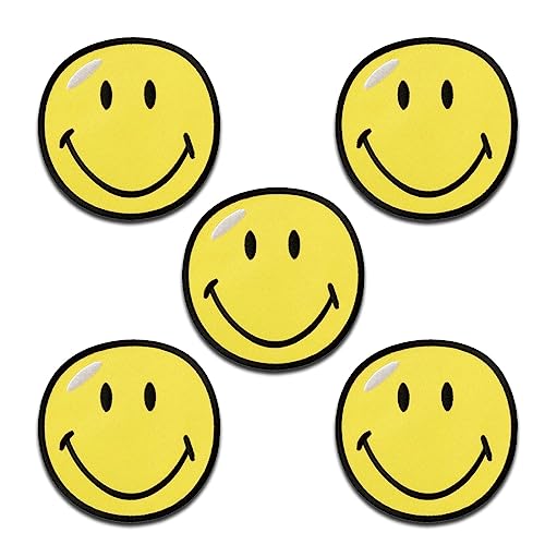 Mono-Quick Smiley 5 Stück - Aufnäher, Bügelbild, Aufbügler, Applikationen, Patches, Flicken, zum aufbügeln, Größe: 3,5 x 3,5 cm