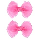 Hot Pink Mesh Hair Bow Clips 4