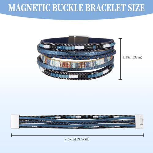 Leather Bracelets for Women Trendy Boho Cuff Bracelet Layered Bangle with Clasp Hand Wrist Jewelry Western4