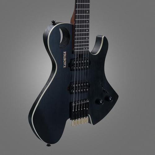 Image of Kadence Headless Electric Guitar HL01, Lightweight Solid Electric Guitar, Solid Ash Wood Body, Alinco H-H Pickup, Rounded Frets, Fixed Bridge, Matt Deep Pore Paint Finish with Bag and Cable (Black)