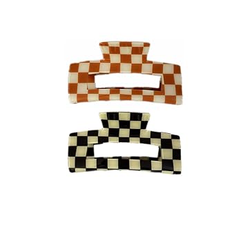 Checkered Claw Clips for Thick Hair Checkered Hair Claw Clips Multicolor Hair Clips for Women Girls Strong Hold Hair Accessories Brown+Black,2PCs, Large