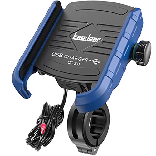 Kaedear(カエディア) バイク スマホホルダー USB 電源 防水 携帯 ホルダー バイク用 パワーグリップ USB SAE コネクター スマホ 充電 QC3.0 最大18W スマートフォン iPhone galaxy ミラー ハンドル マウント 360度 原付 オートバイ KDR-M8 (ブルー)
