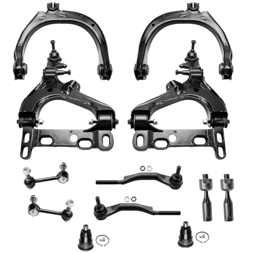 Image of Detroit Axle - 14pc Front End Suspension Kit for Chevy Trailblazer EXT GMC Envoy XL XUV Buick Rainier Isuzu Ascender Saab 9-7X, 4 Control Arms 2 Ball Joints 2 Sway Bars 4 Tie Rods 2 Struts Replacement