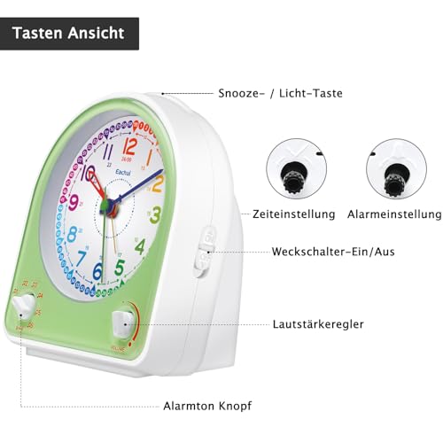 Kinderwecker ohne Ticken Eachui mit Schlummerfunktion und Nachtlicht