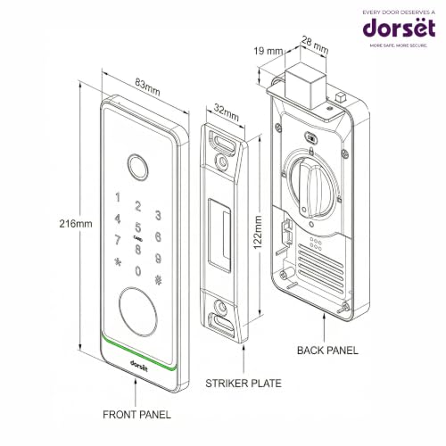 Image of Dorset DG 905 Digital Rim Lock with 5-in-1 Access - Fingerprint, PIN, RFID, Key, Mobile App | Wi-Fi Inbuilt, HD Camera, 2-Way Intercom, Smart Home Compatible | AB Finish