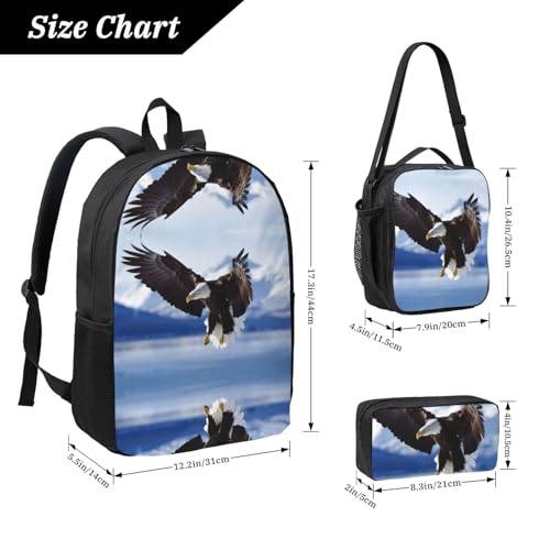 Mochila escolar ligera con estampado de águila de 3 piezas negra para estudiantes 4