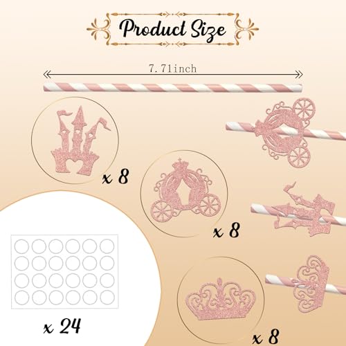 24 pitillos de papel con corona princesa brillo miniatura 3